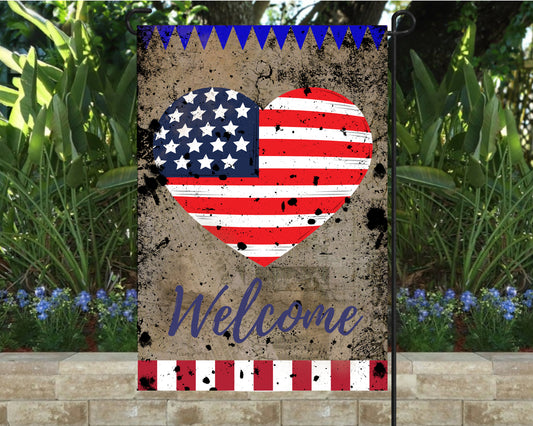 4th of July Welcome Garden Flag 12"x18" side