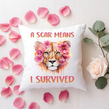 Pillow-A Scar Means I Survived 16″×16″ Love, Hope Cure Decorative Throw Pillow (Comes with Insert), Home Bedroom Living Room Girls Sofa Couch Bed Decor, Breast Cancer Awareness Gifts, Breast Cancer