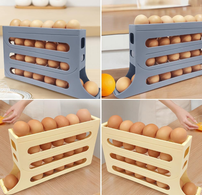 Egg Tray- 4 Tiers Egg Holder Fridge, Eggs Dispenser, Egg Roller, Egg Tray Storage, Container Space-Saving Egg Roller for Refrigerator, Eggs Organizer