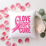 Encouragement Themed 16″×16″ Love, Hope Cure Decorative Throw Pillow (Comes with Insert), Home Bedroom Living Room Girls Sofa Couch Bed Decor, Breast Cancer Awareness Gifts