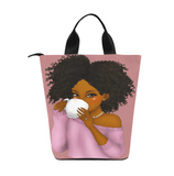 Little Girl with cup of tea, Lunch Bag, Breakfast, Everyday Bag, Shoe Bag, Lunch Container for Work/Office/Picnic/Travel