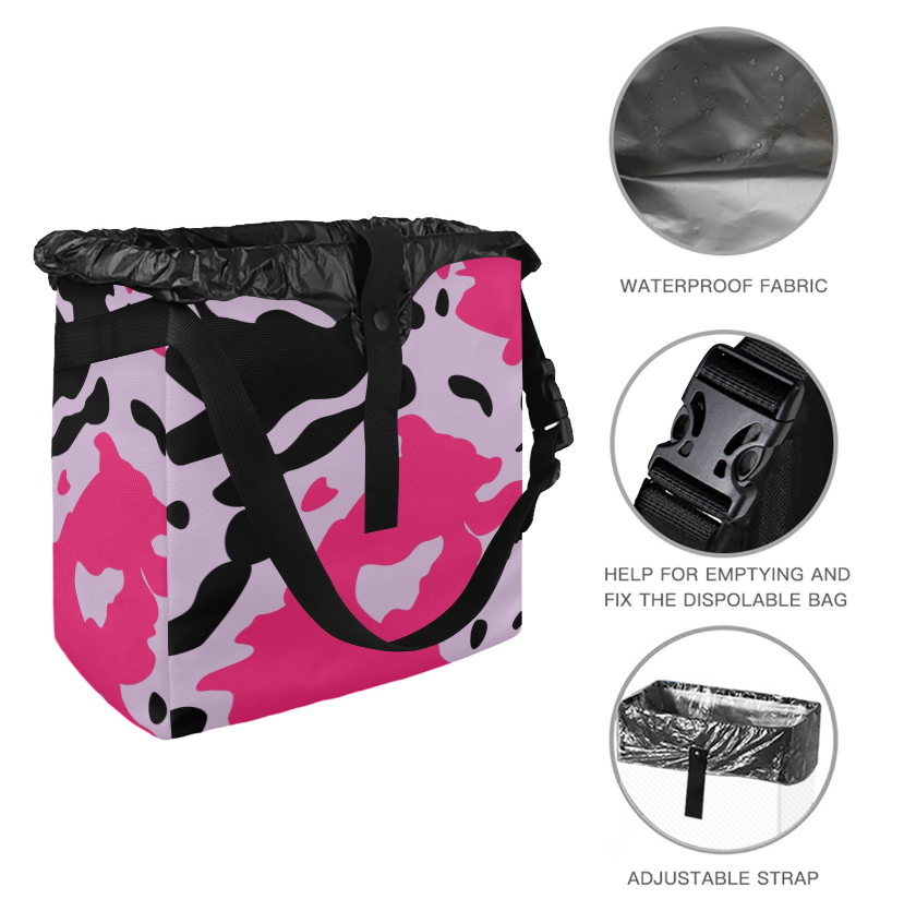 Pink Cow Print Car Trash Bag