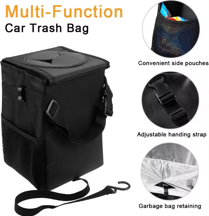 Bag-Small Black Car Trash Bag Stylish and multipurpose, Car Trash Bag, Car Trash Bin, Kids Toy Storage Bag, Keep Car Clean, Car Garbage can.