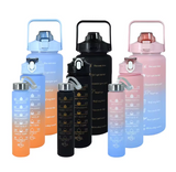 Drinkware-Sports Water Bottles 3 Pcs Set with Motivational Time Marker & Leak Proof Flip Top Lid for School, Fitness Enthusiasts & Indoor Outdoor Activities